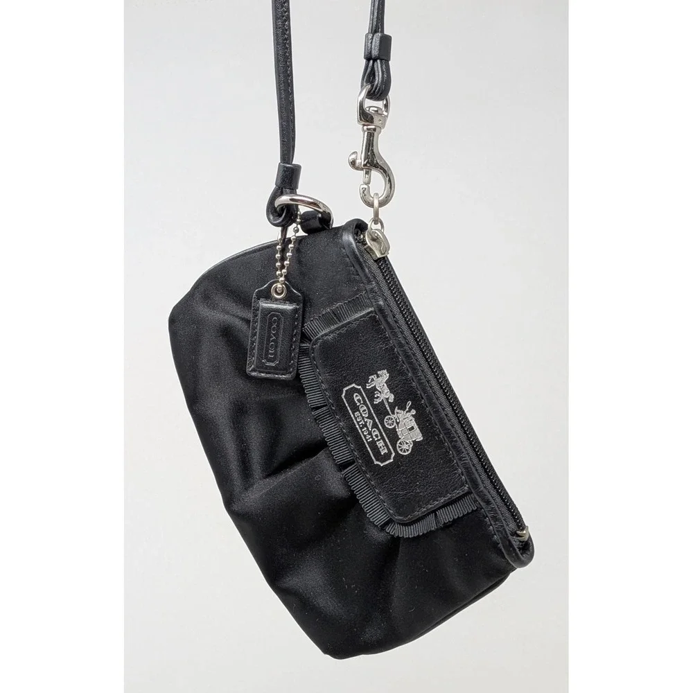 Coach Amanda Satin Wristlet Clutch Purse Wallet Small Black Silver